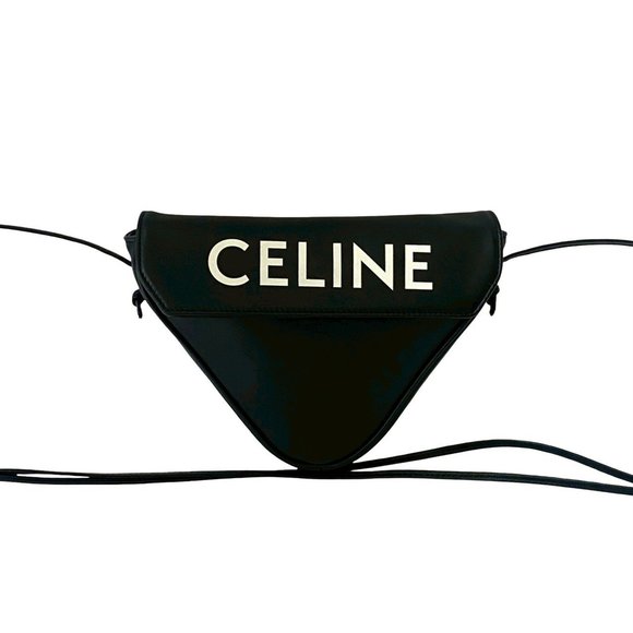 CELINE Triangle Leather 2-Way Mini Shoulder Bag/Pochette/Sacoche in Black (32... - Picture 1 of 9